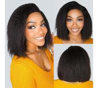 RXY Perruque Cheveux Humain Perruque Femme Naturell Kinky Straight Glueless Wig Human Hair Pré-Pincé Pré-Coupé Wear and Go Wig for Women 12 Pouces