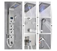 ry Black Shower Colonne, panneau de douche LED Rainfall, robinet mélangeur de bain avec affichage de la température, brossé le SPA Showerhead