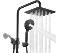 Ryamen Ensemble de pommeau de douche haute pression effet pluie, hauteur réglable sur 20,3 cm, avec douchette à 6 réglages, barre coulissante réglable en hauteur de 38 cm, angle réglable, noir mat