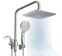 Ryamen Pommeau de douche double de 20,3 cm haute pression pluie/pluie, 5 réglages réglables, avec barre coulissante réglable en hauteur de 38,1 cm, support/tuyau, angle réglable, chrome