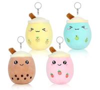 RYAN 4 Pièces Porte Clef Bubble Tea Jouet en Peluche Pour Enfants Avec Porte-Clés Petits Animaux en Peluche Boba Rempli Peluche Doux Thé Aux Bulles Jouet 4 Couleurs(17x7cm)