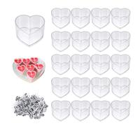 RYAN 50 Pièces Contenant pour Bougie Pot Bougie Vide avec 100 Pièces Mèches Bougies Bougies Chauffe Plat Vides en Plastique pour Mariages Dîners Kit Bougies a Faire Soi Meme 18 x 40 mm Forme de Coeur