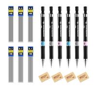 RYAN 6 Pièces Crayon Mecanique Porte Mine 0.7/0.5 mm avec 12 Boîtes Recharges de Plomb et Gomme à Effacer Crayon Mécanique Set pour Croquis Écriture Dessin Technique