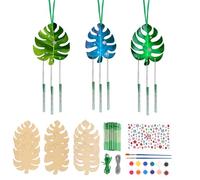 RYAN Ensemble de Bricolage de Carillon à Vent pour Enfants avec 9 Feuilles de Monstera sur Bois et 27 Tubes Sonores Ensembles de Bricolage d'été de la Jungle pour Enfants pour Activité Manuelle Enfant