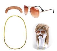 Ryan Perruque,Mullet Perruque Ryan,Mullet Années '70 et '80,Axe Coiffure,Hippie Perruques Costume Set pour Cosplay Halloween Costume Party, Disco Thème Party