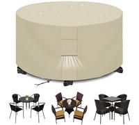 Ryanbem Housses pour Mobilier de Jardin Exterieur Imperméable Housse Table de Jardin Protection avec Grilles D'aération Housse Salon de Jardin 420D Rond Bache Table Anti-UV Beige 185x95cm(73"x37")