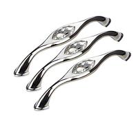 Ryanong Lot de 3 boutons de tiroir en cristal diamant pour placard de cuisine, armoire, mini commode (chrome brillant, distance entre les trous : 128 mm)