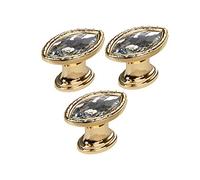 Ryanong Lot de 3 boutons de tiroir en cristal diamant pour placard de cuisine, armoire, mini commode (doré, trou unique)