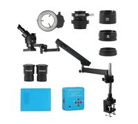 Ryanong Microscope d'observation de type C 32 mm Colonne Simul-Focus Zoom 3.5X-90X Parfocal Stéréo Microscope Trinoculaire Stéréo Bras Articulé Support de serrage 48MP 2K HDMI USB Caméra Vidéo