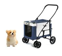 Ryanong Poussette pliable pour chien avec panier de rangement, coussins amovibles et roulettes à 360 degrés, capacité de charge de 20 kg et facile à utiliser, idéal pour les petits chiens et chats