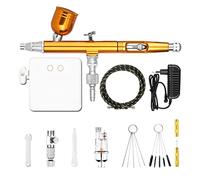 Ryanong Pulvérisateur de peinture avec fonction d'arrêt automatique, aérographe à double action avec compresseur 0,2 mm/0,3 mm/0,5 mm Or Kit de pulvérisation G-u-n Power Touch Switch Cake Model Outil