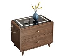 Ryanong Wuzeenyi Table de chevet avec chargement sans fil et ports USB, table d'appoint avec tiroir, armoire de rangement de chevet pour chambre à coucher, marron rustique, USB gauche