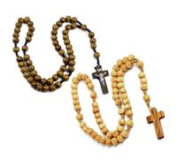 Ryaupy 2PCS Chapelet en Bois D'olivier de Jérusalem - Chapelets Catholiques Faits à la Main - Bijoux Religieux avec Croix (Couleurs Sombres et Bois)