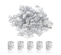 Ryaupy Set di 50 Dreadlocks in Alluminio Fermagli per Trecce Regolabili - Perle per Capelli da Utilizzare per Sfilate di Moda e Feste (Argento)