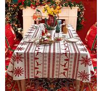 RYB HOME Nappes Noel - Nappe Rectangulaire Noël Imperméable Anti-tâche Couverts de Table Decoration pour Salle à Manger Jardin Facile à Entretien, 140x240 cm, Flocon de Neige