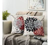 RYBornament Coussin Housse Noir Et Rouge Housse Coussin 40×40 Housses De Coussins Multicolore Dahlia Taie Oreiller Lot De 2 Abstrait Géométrie Fleur Lin Taie Coussin pour Salon Chambre Sofa Décor