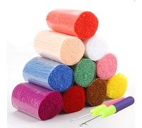 Rybtd 10 Faisceaux Laine à Nouer, 6 cm Fil Au Crochet Fil de Laine Fil Au Crochet aver 2 Aiguilles Crochet Tricot pour Tapis/Oreillers(10 Couleurs)