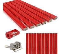 Rybtd Crayon de Menuisier 20Pcs 177 mm - Charpentier Octogonal Rouge Avec Taille-crayon et Porte-Stylo Pour l'Industrie l'Artisanat