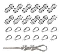 Rybtd Duplex Clips Serre-Câbles 24 Pièces M3 Duplex Clips avec M3 Cosse Coeur，304 Serre Cable Acier 3mm Pinces Duplex pour Cable Acier 2mm，Serre Cable pour Auvent Tendeur de Corde à Linge Fixe