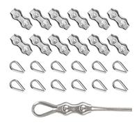 Rybtd Serre Câbles Duplex Clips Serre-Câbles 24Pièces M4 Duplex Clips avec M4 Cosse Coeur,Serre Cable Acier 4mm Pinces Duplex pour Cable Acier 4mm,Serre Cable pour Auvent Tendeur de Corde à Linge Fixe