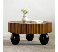 RYDZCLH Table Basse Ronde Cannelée avec 3 Pieds Sphériques Ovales, Marron