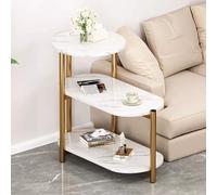 RYDZCLH Table D'appoint À 3 Niveaux, Table D'appoint Ronde avec Rangement, Petite Table D'appoint avec Étagère, Table D'appoint Ovale pour Salon, Chambre, Petits Espaces,White Gold