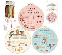 Ryebme 3 Pièces Kit Broderie Debutant, Kit de Démarrage de Broderie avec 1 Cadres de Embroidery Starter Kit pour Adultes Débutant, avec Patrons et Instructions, Kit d'aiguilles de Fils de Couleur