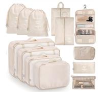 Ryebme Coffret Organisation 13 Pièces en Toile Beige - Set de Sacs de Rangement Élégants pour Valise, Maison, Tiroirs