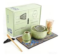 Ryebme Kit de thé Matcha vert, Matcha Débutant 7 Pièces avec Bol à Matcha | Matcha Accessoire 7 Pièces, Fouet Matcha Bambou Handcrafted, Avec Matcha Bol en Céramique et Supports en Porcelaine