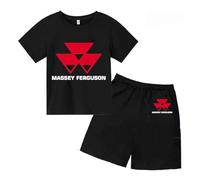 RYHQXYLB Survêtement pour Enfants Massey-Ferguson Costume De Jogging, Combinaison De Sport, D'été Décontracté T-Shirt À Manches Courtes + Short Garçon Set pour 2-15 Ans, 130,Black