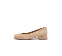 RYŁKO Ballerines pour Femme, en Daim Beige, Pointe carrée, Talon Bloc de 3,5 cm, Escarpins Classiques à Enfiler pour Le Bureau et la Vie Quotidienne, Beige, 35 EU