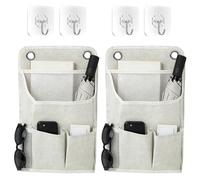 Rylae 2 Pièces Sac de Rangement Suspendu, Organiseur à Suspendre, 5 Compartiments, Coton et Lin, Organiseurs Muraux à Suspendre Grande Capacité avec 4 Crochets pour Chambre, Bureau, Cuisine (Beige)