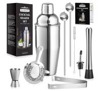 RYLIFEOGI Kit Shaker à Cocktail, 10 Pièces Kit Barman Professionnel Acier Inoxydable avec 750ml Shaker Cuillère Paille pour Bar, Maison, Fête, Lui, Elle