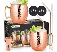 RYLIFEOGI Verre Moscow Mule 2 Pièces, 19oz Tasse Cuivre Set avec Pailles Jigger Cadeau Set pour Bar, Fête, Anniversaire (2)