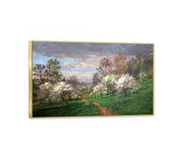 RYLJCZ Fleurs de pommier par Jasper Francis Cropsey Impression sur toile.tableau de paysage célèbre-Art mural encadré prêt à accrocher pour la décoration. (80x130cm(31.5x51.2in)/cadre doré)