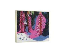 RYLJCZ Ludwig Kirchner (At the Forest Edge) Reproductions d'œuvres d'art célèbres - Impressions sur toile abstraites - Tableaux décoratifs pour le salon(30x30cm(11.8x11.8in)/Cadres à champagne)