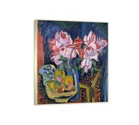 RYLJCZ Ludwig Kirchner (Pink Roses) Reproductions d'œuvres d'art célèbres - Impressions sur toile abstraites - Tableaux décoratifs pour le salon(70x85cm(27.6x33.4in)/Cadres à champagne)