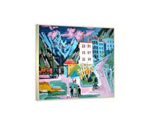 RYLJCZ Ludwig Kirchner (Station) Reproductions d'œuvres d'art célèbres - Impressions sur toile abstraites - Tableaux décoratifs pour le salon(40x40cm(15.8x15.8in)/Cadres à champagne)