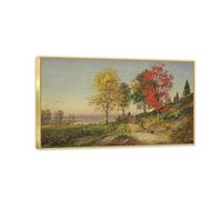 RYLJCZ Vue sur le lac par Jasper Francis Cropsey Impression sur toile.tableau de paysage célèbre-Art mural encadré prêt à accrocher pour la décoration. (50x85cm(19.7x33.5in)/cadre doré)