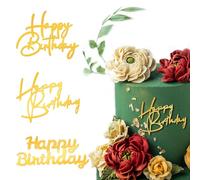 RYMAUP®3 pièces de décorations pour gâteaux Joyeux Anniversaire en Or, Donnez à Votre gâteau Acrylique Un éclat étincelant, Effet Miroir, réutilisables