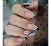 RYMAUP® Lot de 24 faux ongles en acrylique brillant à coller sur les ongles - Couverture complète - Motif tourbillon