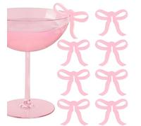 RYMAUP Lot de 8 Marqueurs de Verre à Vin avec Nœud Rose, Marqueurs de Boisson en Silicone pour Décorations de Fête sur Le Thème de la Coquetterie, Marqueurs de Verre pour l'Usage Domestique,