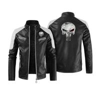 RYNDEX Blouson Moto Homme Pun.ish-ER, Cuir Synthétique Blouson, SynthéTique Blouson pour, Motard(Black 1,M)