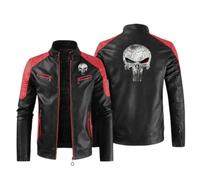 RYNDEX Blouson Moto Homme Pun.ish-ER, Cuir Synthétique Blouson, SynthéTique Blouson pour, Motard(Black 2,M)