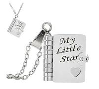 RynoPulse Collier Livre Petite Étoile, Collier Livre Ma Fille Incroyable, Ouvrable Avec 6 Pages Gravées, Cadeau pour Filles (Couleur argent)