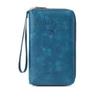RynoPulse Porte-passeport multifonction RFID - Portefeuille de voyage - Organisateur de cartes d'identité sécurisé avec protection antivol - Couverture fine en cuir pour cartes de crédit, billets et