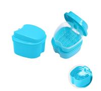 Rynvarl Boîte de Rangement pour Prothèses Dentaires - 2 Pièces, Boîte avec Filtre pour Nettoyage de Dentier, Orthodontie, Brosse à Dents Pliable et Accessoires Buccaux (Bleu clair 9.5 * 9.3 * 6.8 cm)