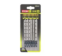 RYOBI - Lot 6 Lames Bois Optimisées ONE+ pour Scie Sauteuse Sans Fil à Ergot en T - Qualité Menuisier, pour Coupes Droites, Finition, Chantournage des Planches, Mélaminés, Contreplaqués - RAK6JSBW