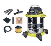 RYOBI - Aspirateur eau et poussiere 1 250 W - cuve Inox 20 L - dépression 20,5 kPa - Avec filtre, e