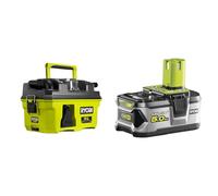 RYOBI - Aspirateur Eau et poussière 18V - 105 AW - 1500 L/Min - 11 L - RV1811 & Batterie 18 Volts One+ 5,0 Ah Lithium-ION - Compatible avec Tous Les Outils 18V One+ et 100% Rétro